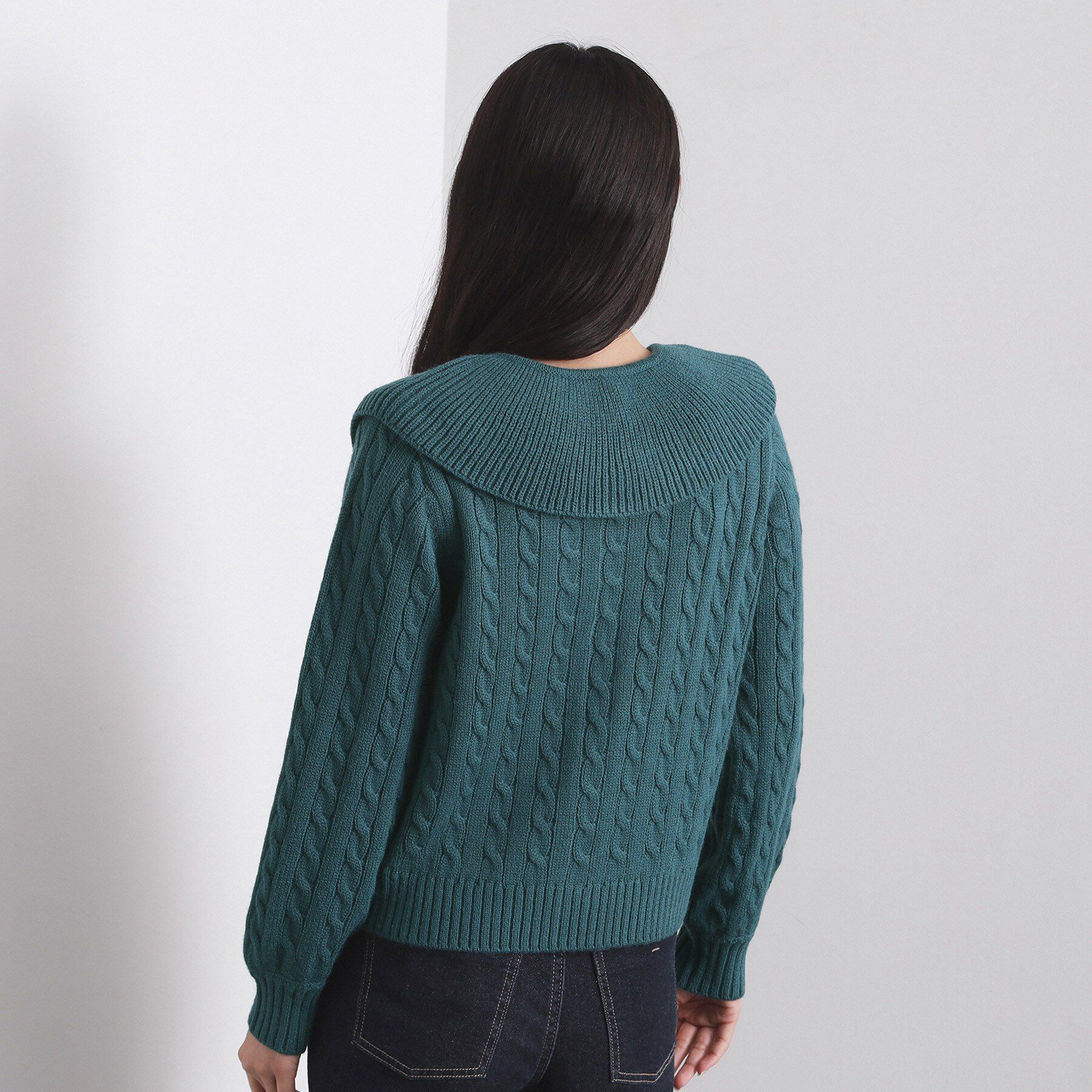 OPAQUE.CLIP「ビック襟ケーブルニット【洗濯機OK／抗ピル】」|ニット・セーター|