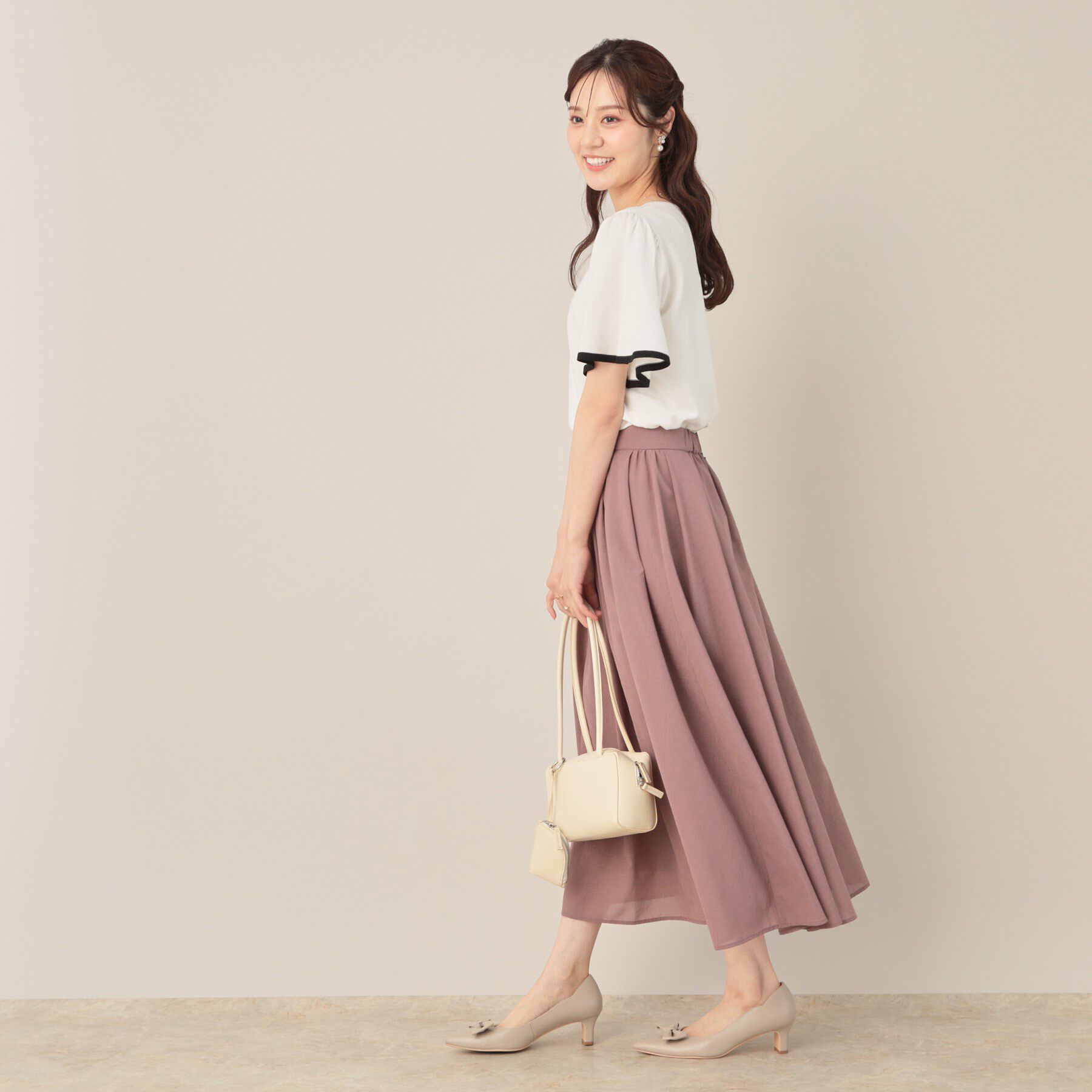 Couture broach「【フェミニン・5分袖・通勤】配色フレアスリーブニット」|ニット・セーター|