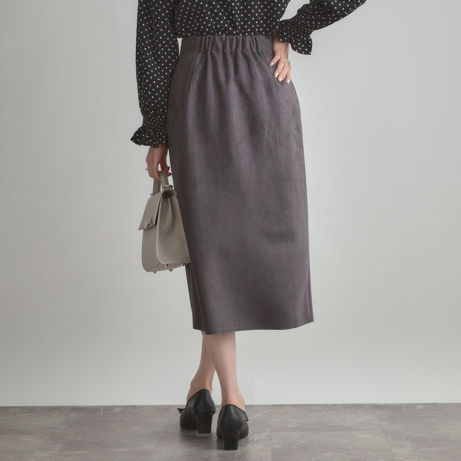 Couture broach「【洗える・ストレッチ・通勤】スエード調ダンボールIラインスカート」|スカート|