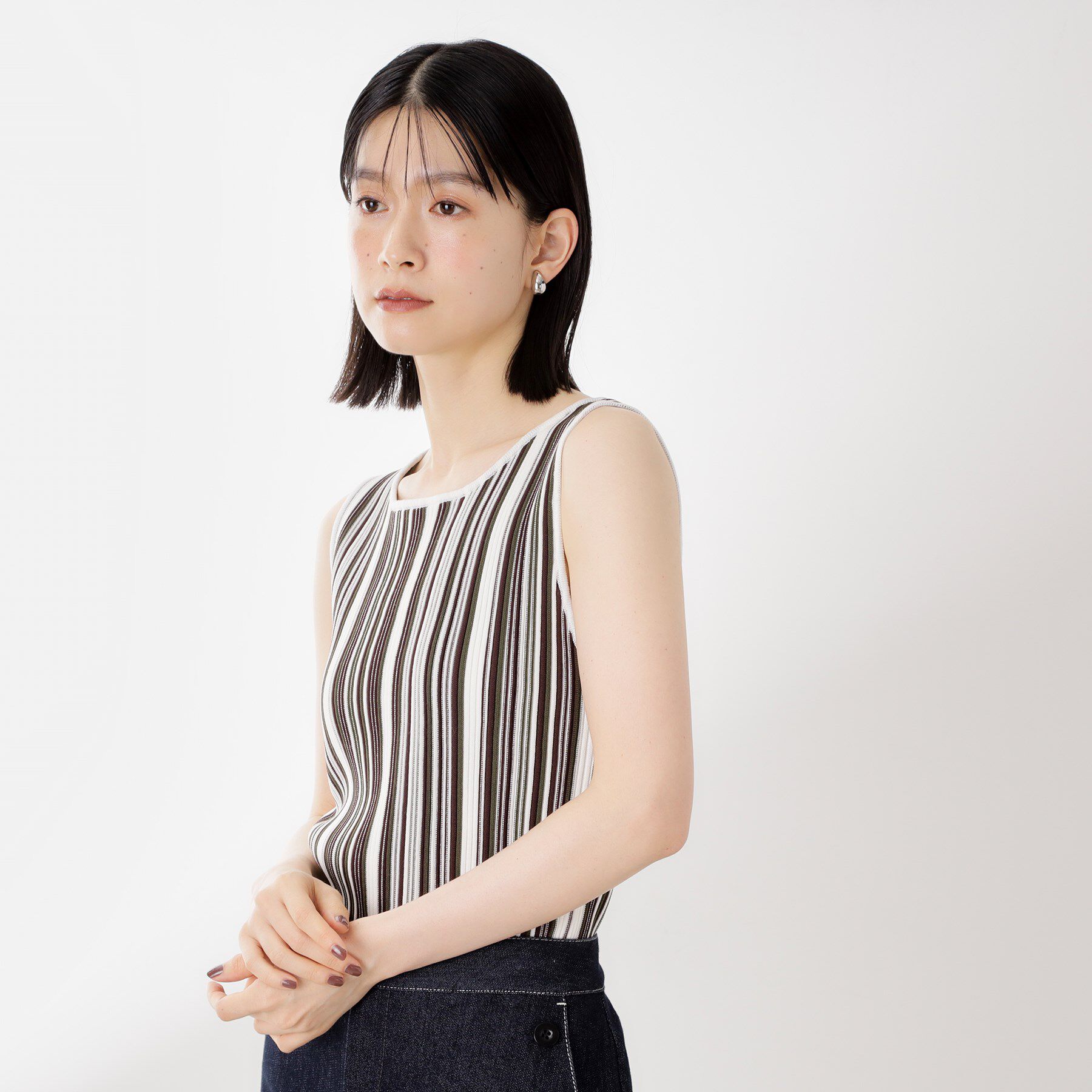 THE SHOP TK「ストライプ柄ニットタンク前後2WAY」|ニット・セーター|