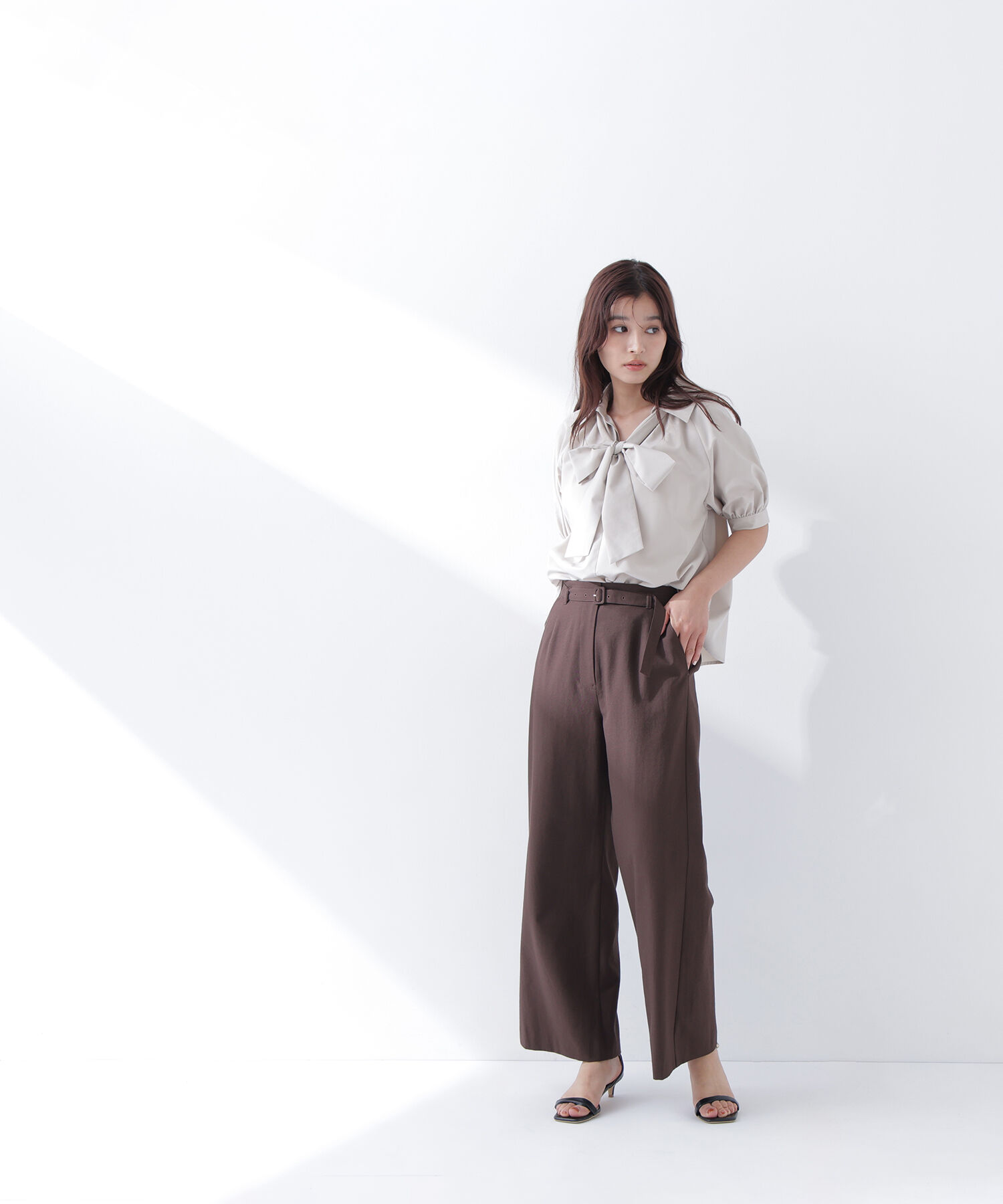  「スキッパーリボンタイブラウス半袖」|シャツ・ブラウス|