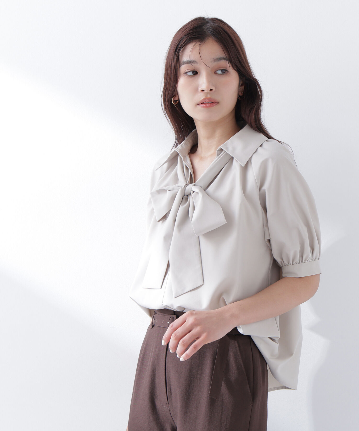  「スキッパーリボンタイブラウス半袖」|シャツ・ブラウス|