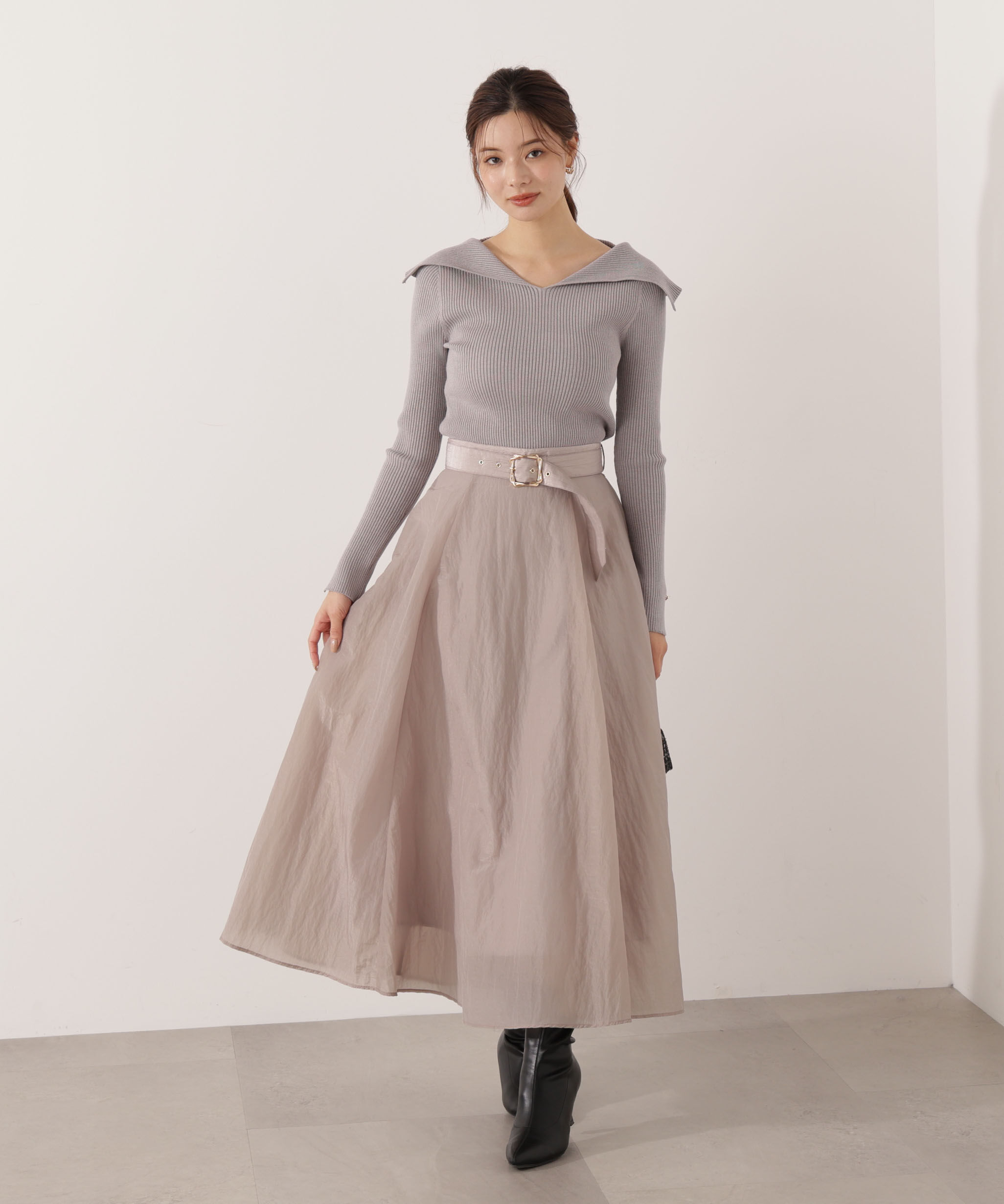 PROPORTION BODY DRESSING「ベルト付きシアーフレアスカート」|スカート|