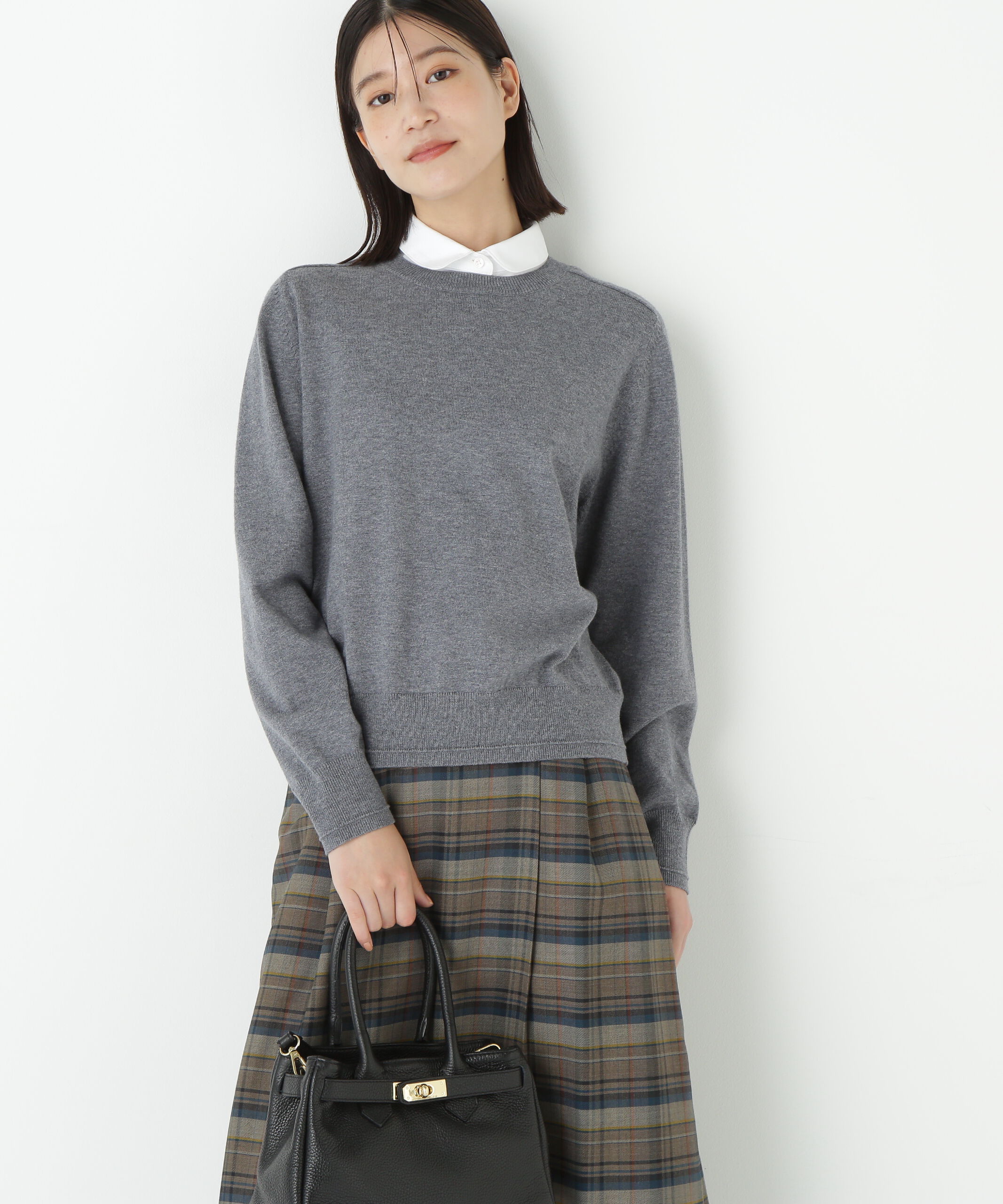  「◆ウールコットンシャツカラーニット」|ニット・セーター|グレー