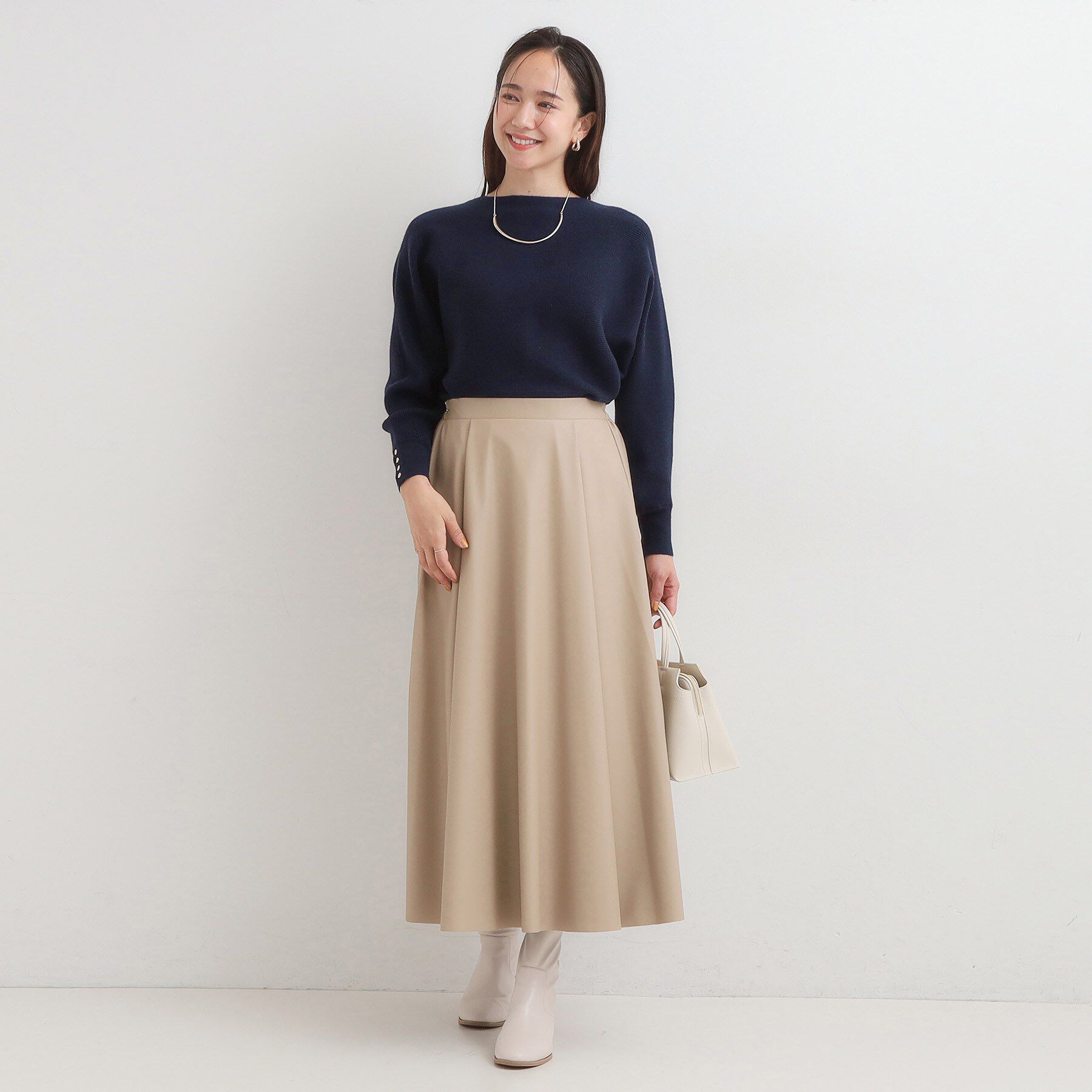 SHOO･LA･RUE「【洗濯機可/体型カバー】お袖ボタン リブドルマンニット」|ニット・セーター|