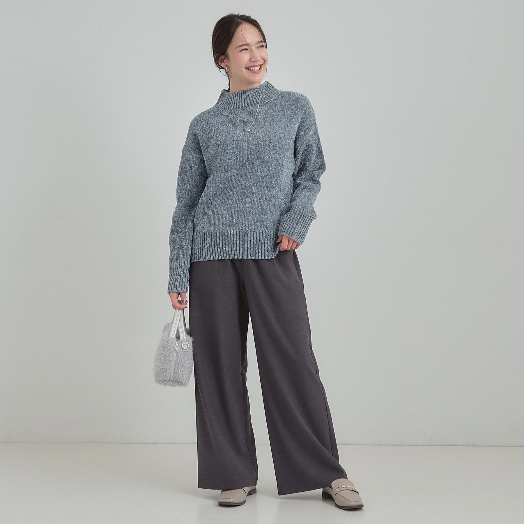 SHOO･LA･RUE「【S-LL】ほんのりラメで女性らしい ベロアモールモックネックニット」|ニット・セーター|