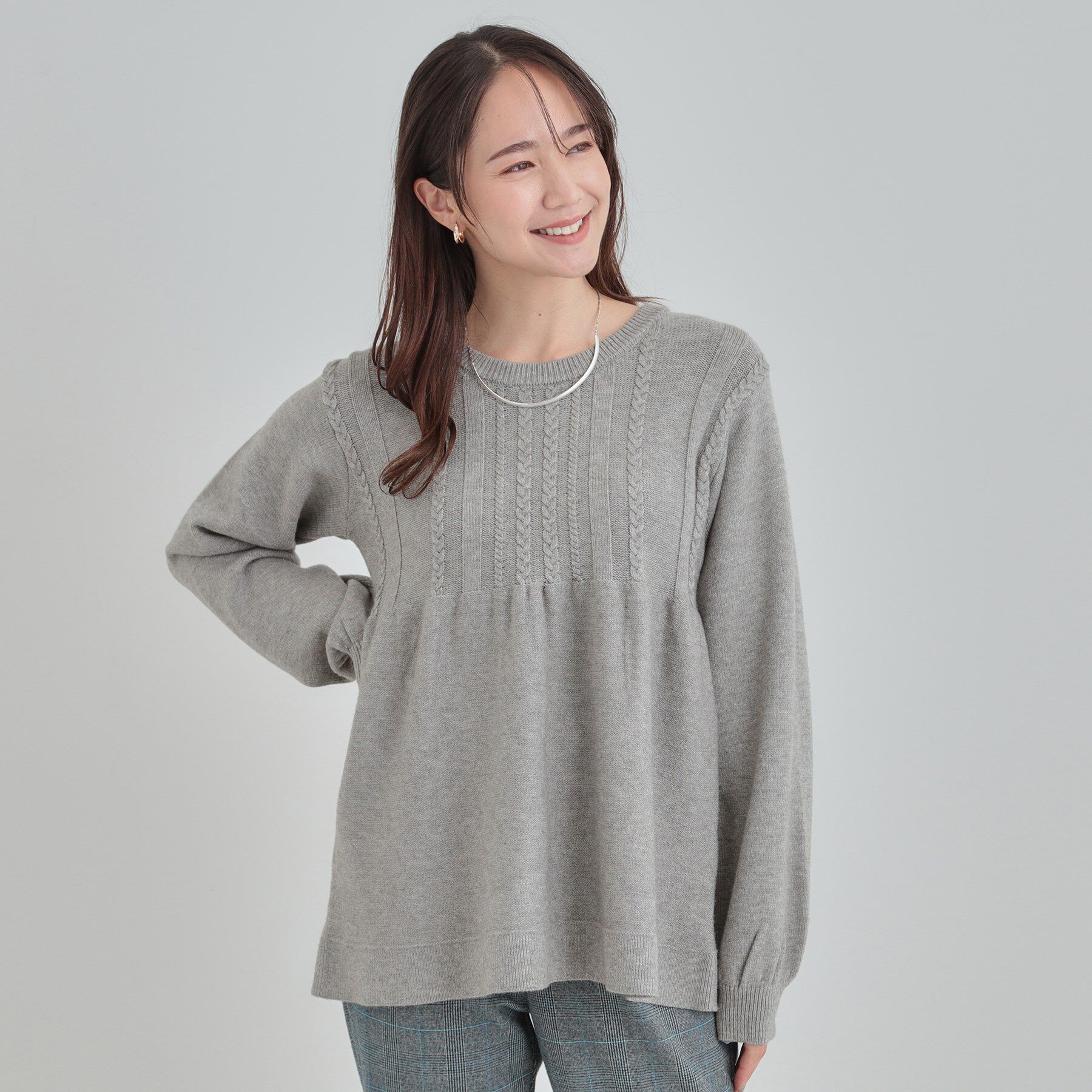 SHOO･LA･RUE「気になるお腹周りをカバー ケーブル編みペプラムニット」|ニット・セーター|