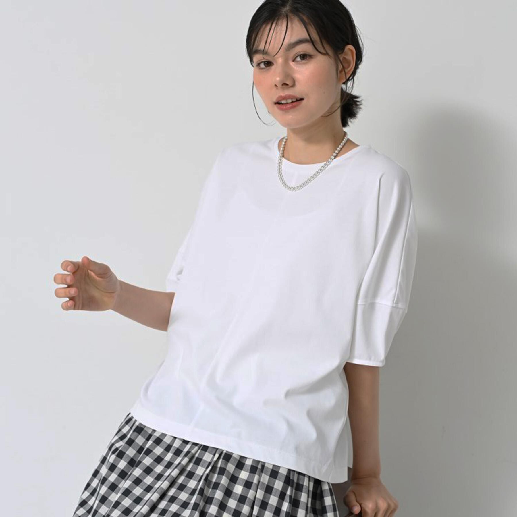 Dessin「【二の腕カバー／UVカット】ランタンスリーブカットソー」|Tシャツ・カットソー|ホワイト(001)