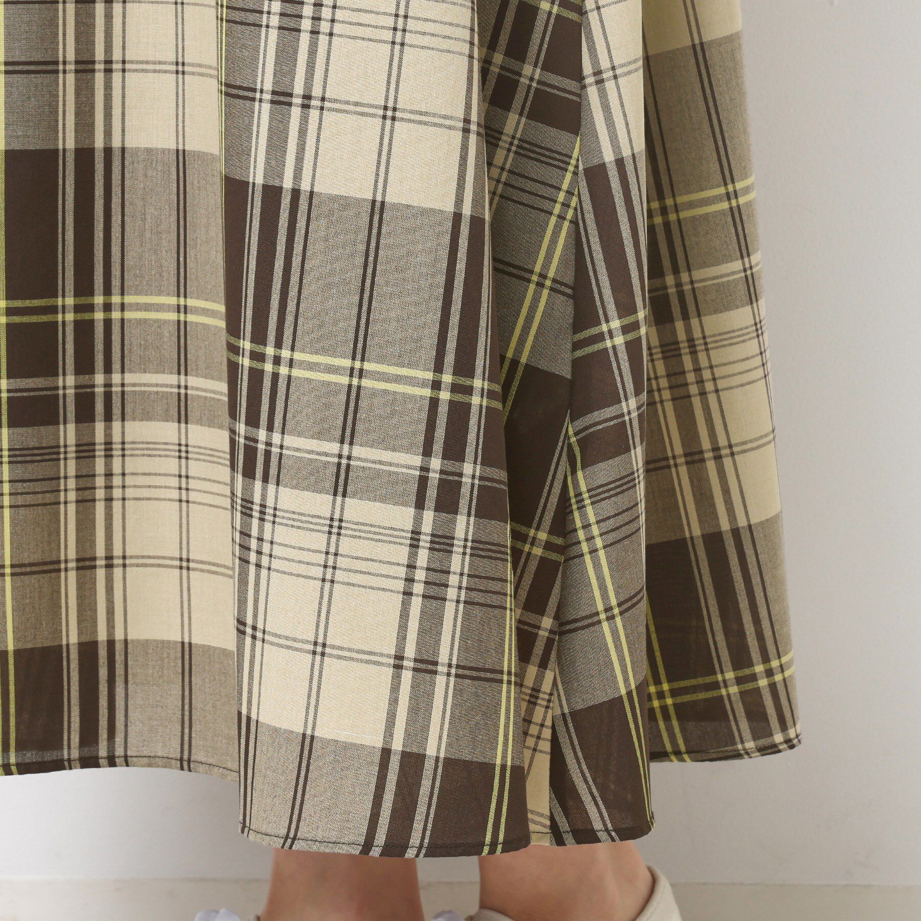 Dessin「【リンクコーデ・洗える】ウエストドロスト付きチェック柄ワンピース」|ワンピース|