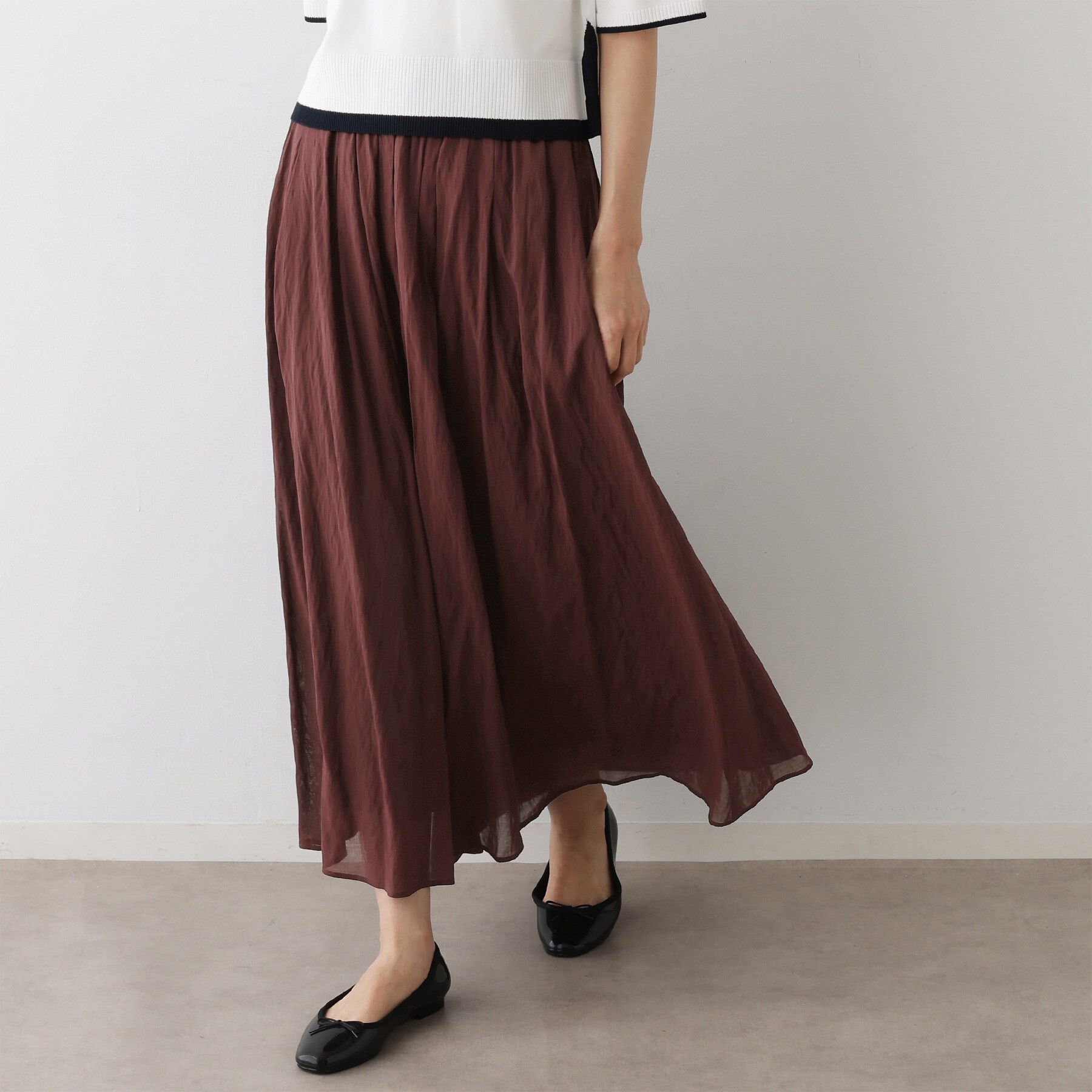 Dessin「【ウエストゴム/洗える】シアーエアリーパンツ」|その他|ボルドー(064)