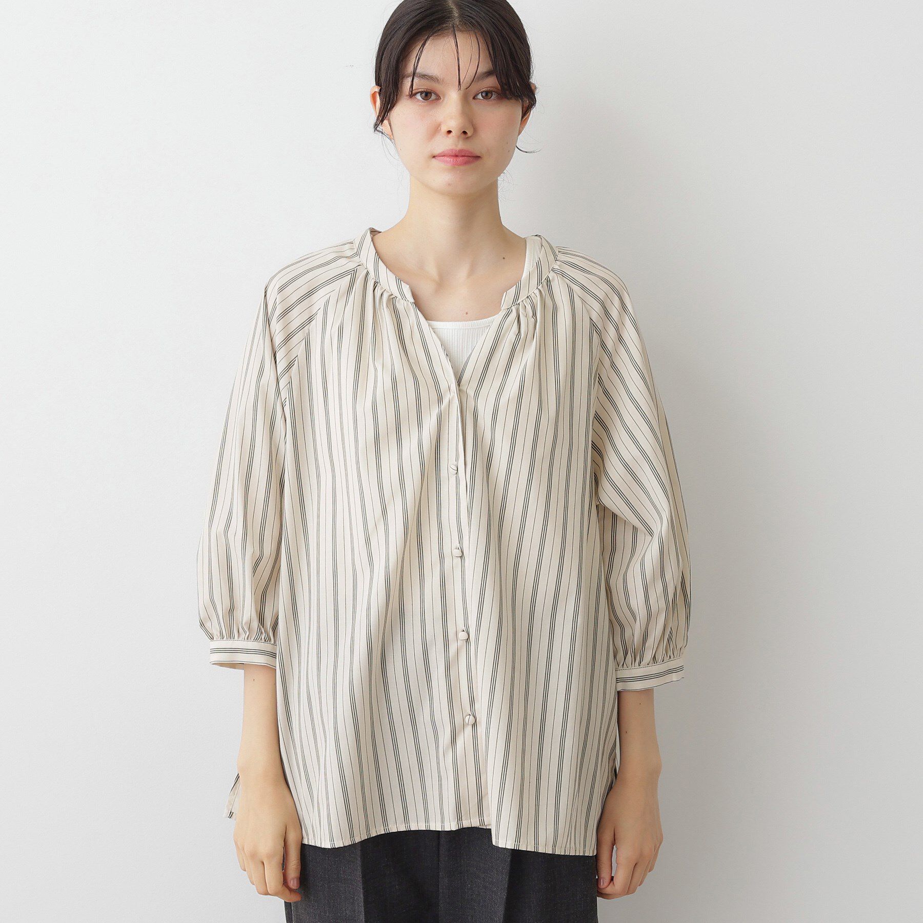 Dessin「【洗える】ストライプカフス袖ブラウス」|シャツ・ブラウス|