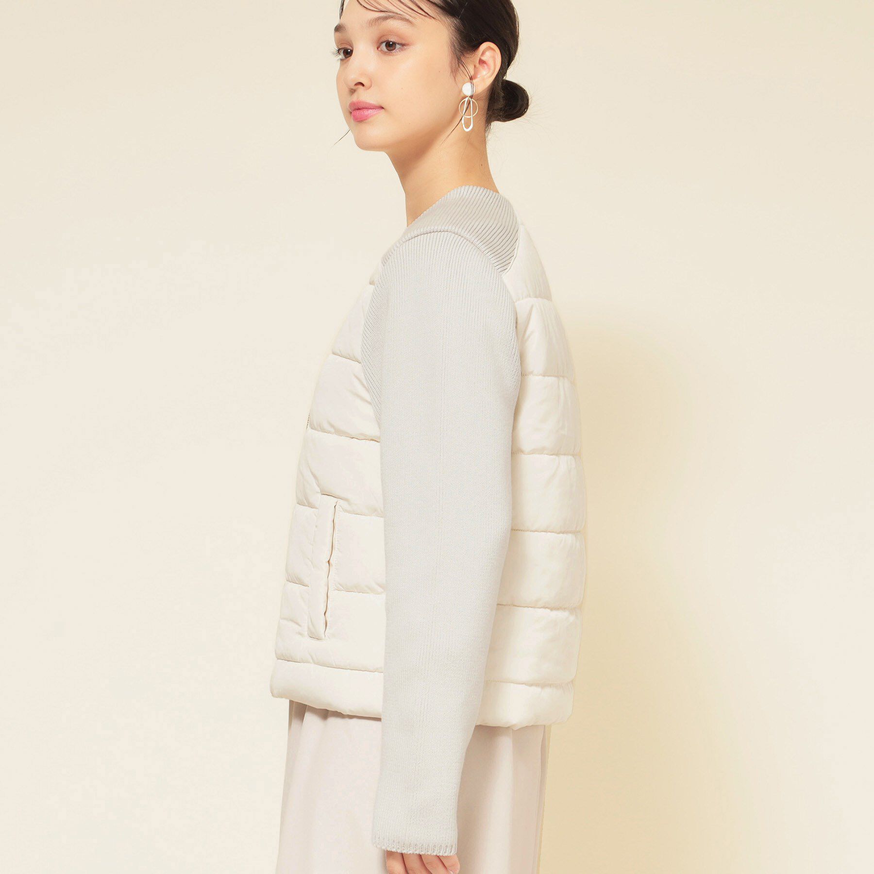 SunaUna「【中綿／キルト】ノーカラーブルゾン」|ノーカラージャケット|