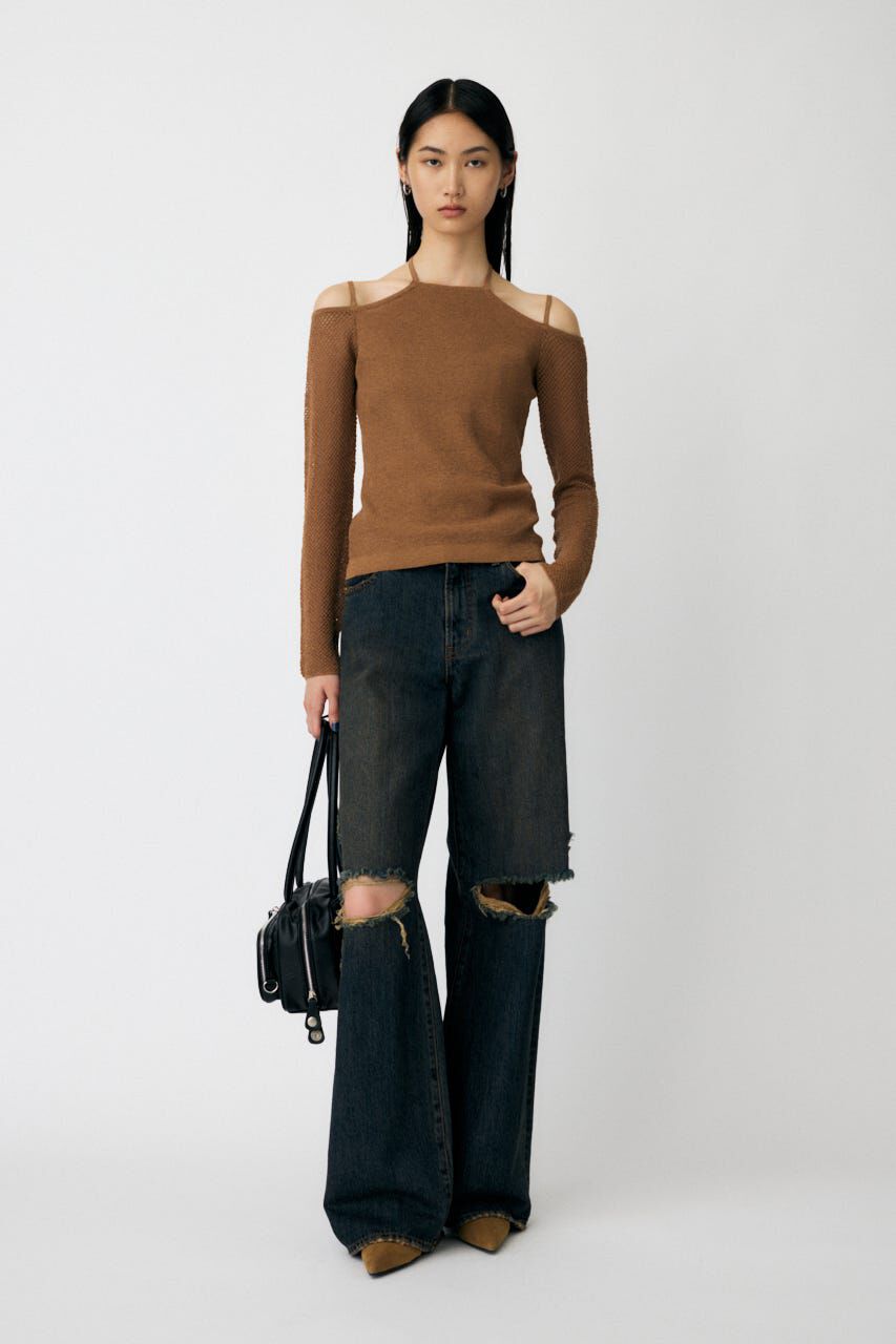 MOUSSY「OPEN SHOULDER HALTER ニットトップス」|ニット・セーター|