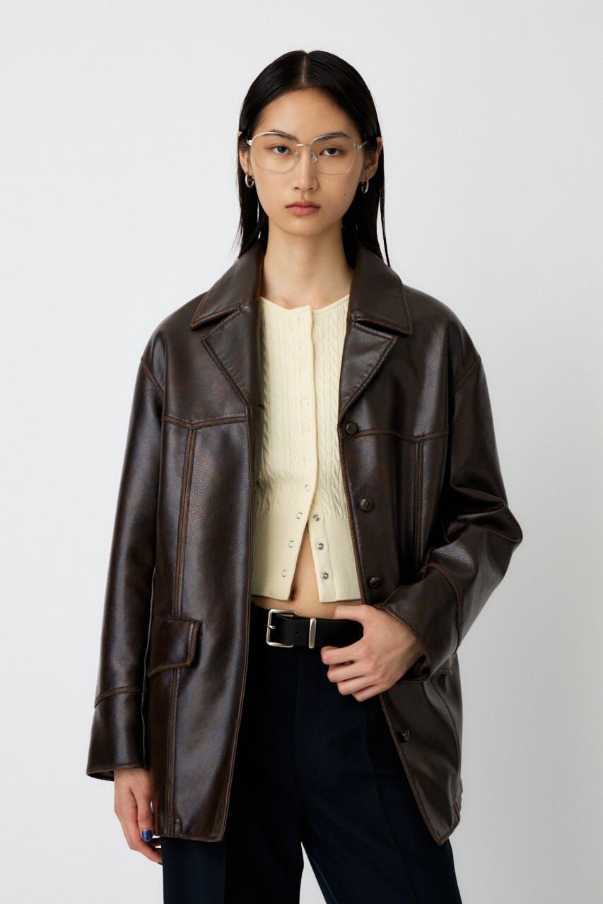 MOUSSY「F/LEATHER 70s HALF コート」|その他|BRN
