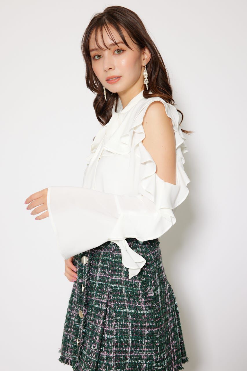 rienda「フリルスリーブビッグカラーリボンブラウス」|シャツ・ブラウス|