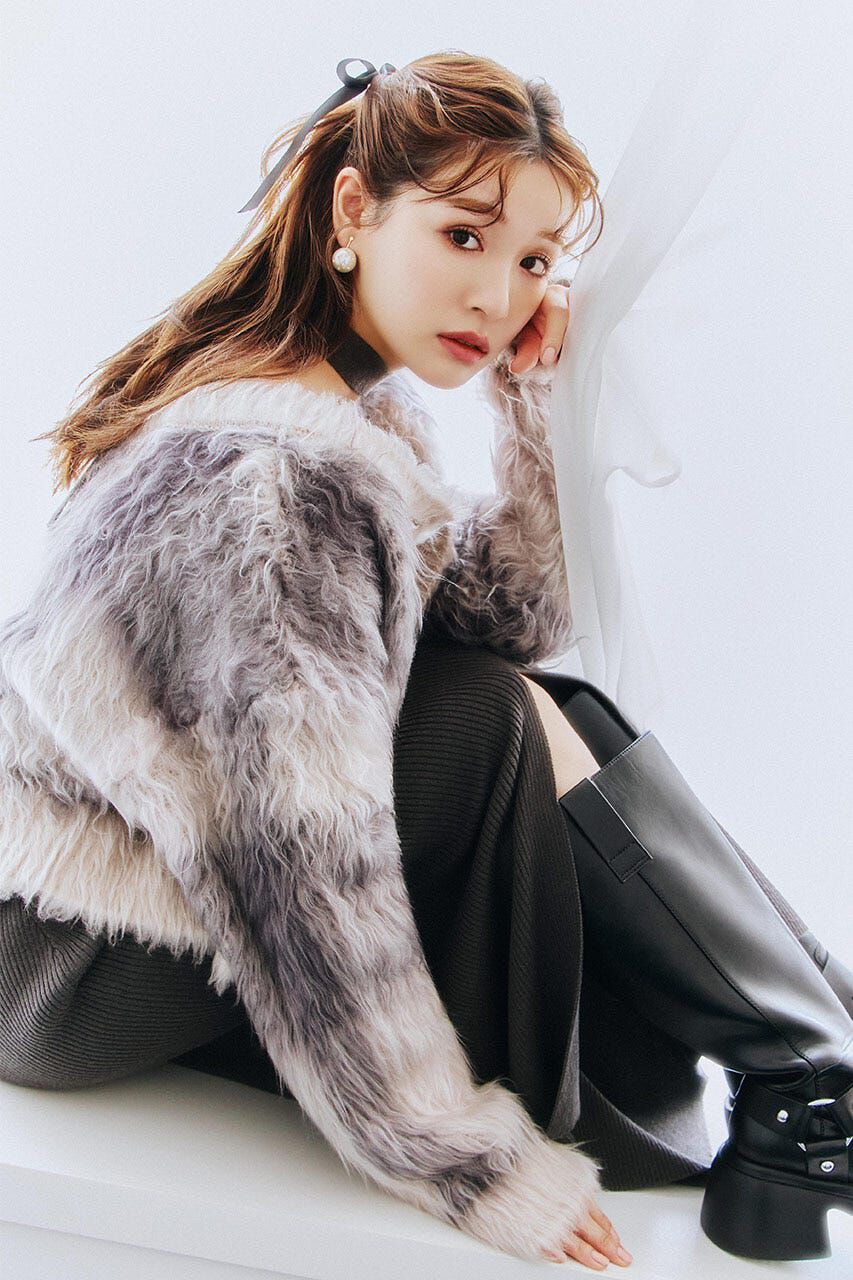 rienda「2WAYロングシャギーチェックショートニットカーディガン」|カーディガン|