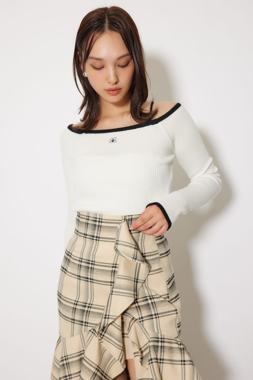 rienda「Rロゴバックリボンオフショルニットトップス」|ニット・セーター|