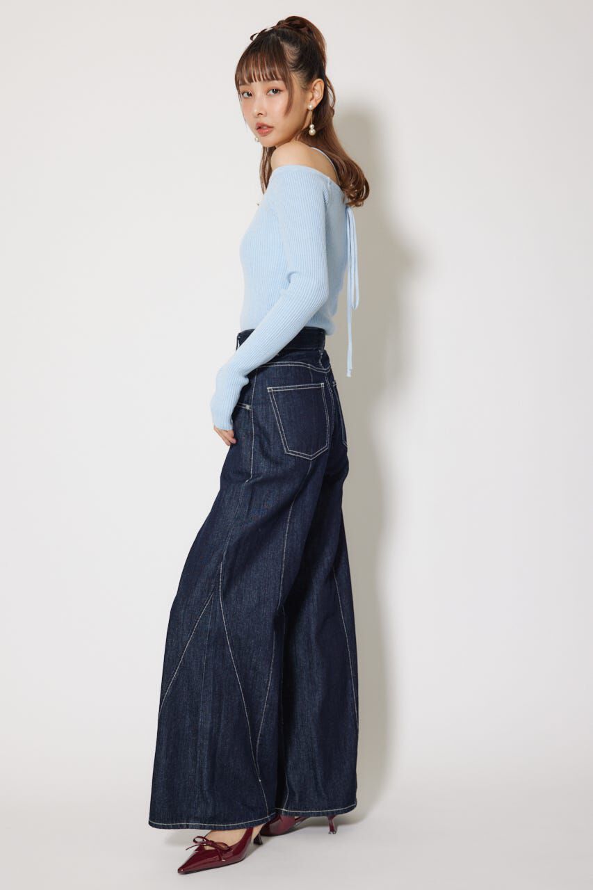 rienda「Rロゴバックリボンオフショルニットトップス」|ニット・セーター|