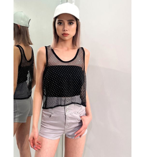 GYDA「メッシュラインストーントップス」|タンクトップ|