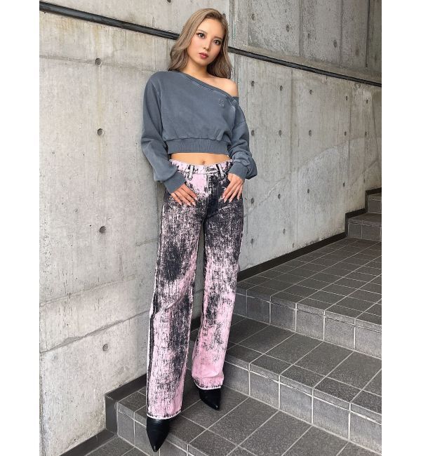 GYDA「ハイウエスト Tie Dyeワイドデニムパンツ」|デニム|