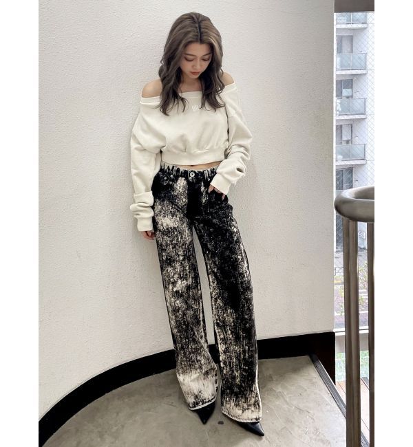 GYDA「ハイウエスト Tie Dyeワイドデニムパンツ」|デニム|