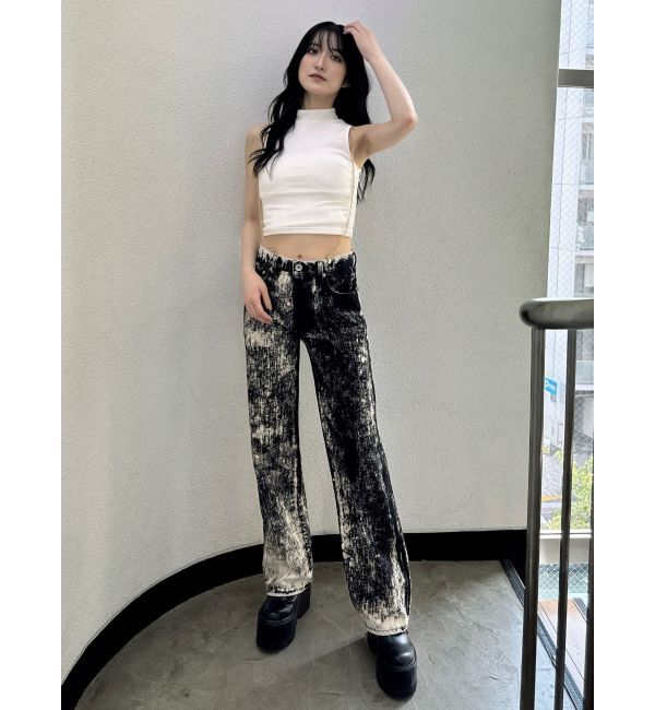 GYDA「ハイウエスト Tie Dyeワイドデニムパンツ」|デニム|