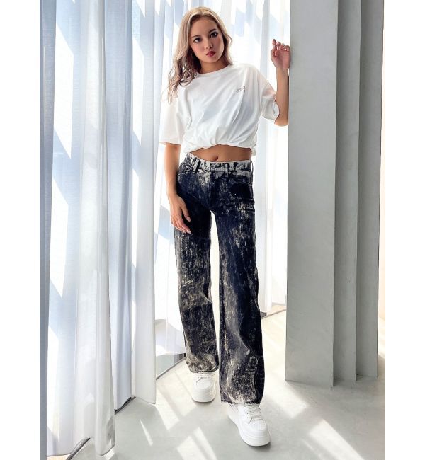GYDA「ハイウエスト Tie Dyeワイドデニムパンツ」|デニム|