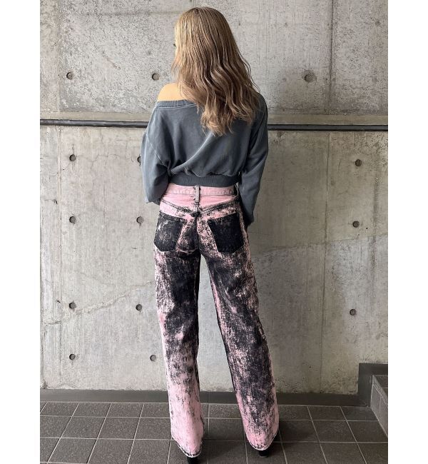 GYDA「ハイウエスト Tie Dyeワイドデニムパンツ」|デニム|