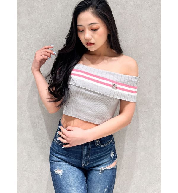 GYDA「SymmetryGYDAオフショルニットトップス」|ニット・セーター|グレー