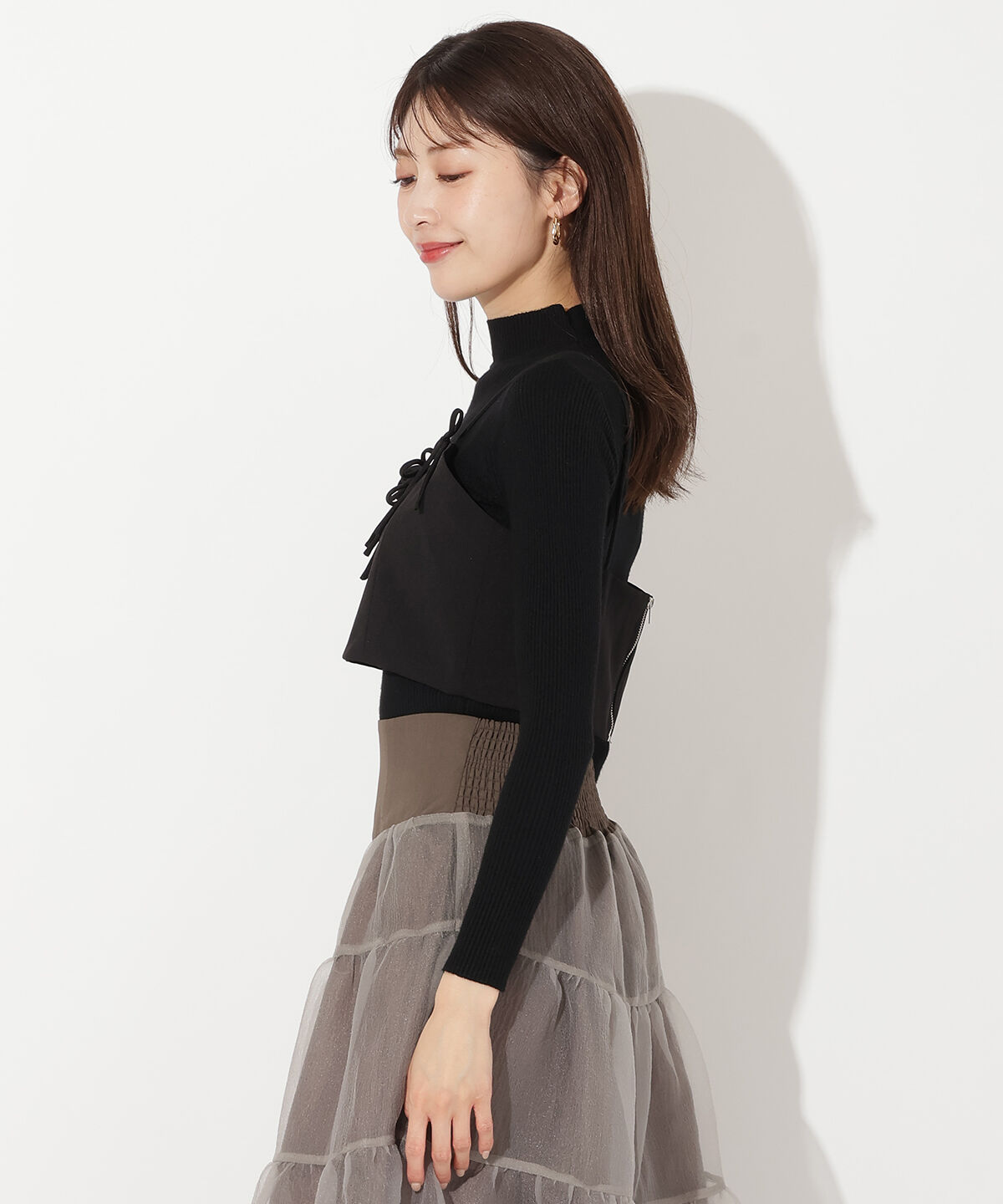 アンドクチュール「リボンビスチェ＋リブニットプルオーバー」|ニット・セーター|