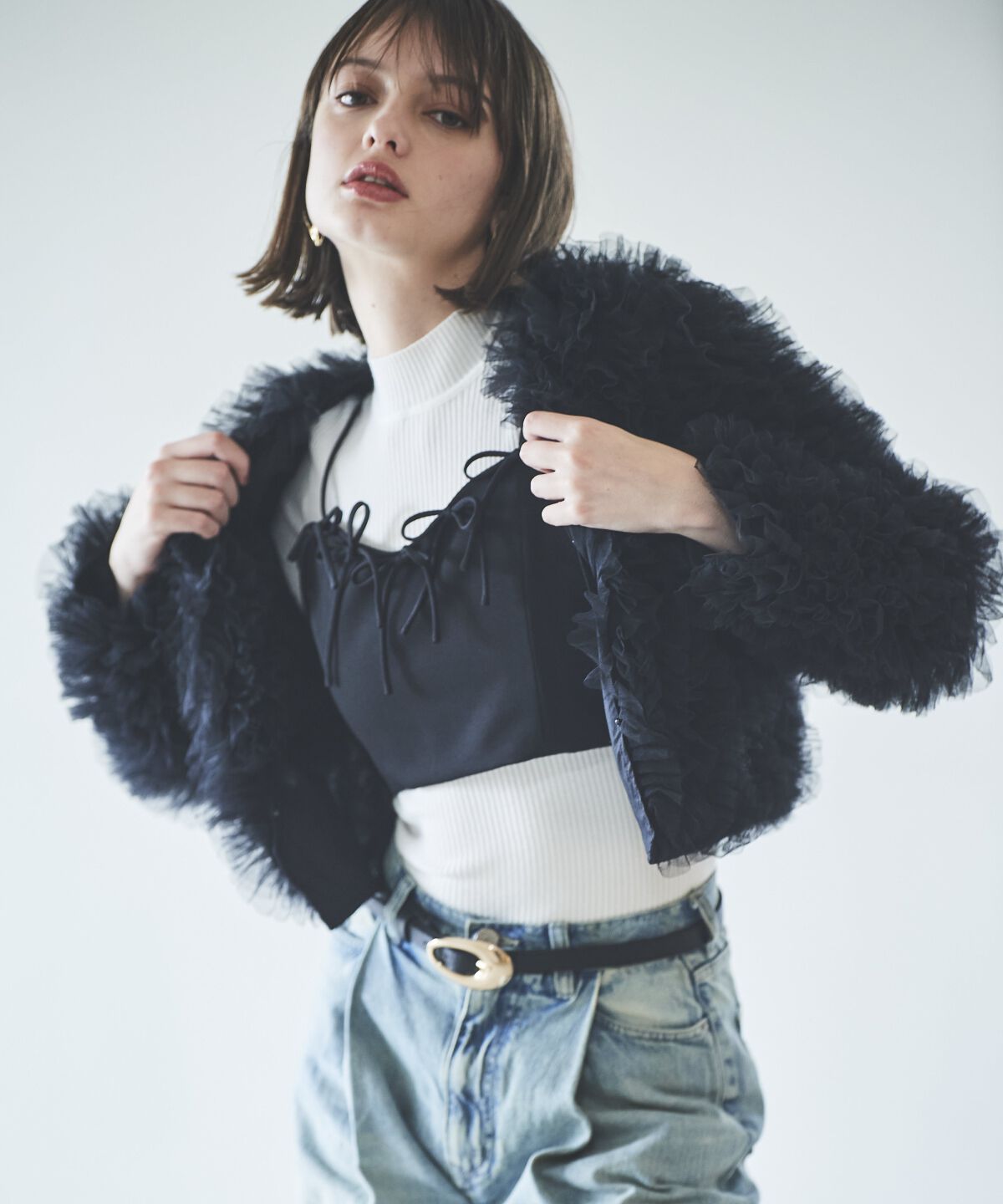 アンドクチュール「リボンビスチェ＋リブニットプルオーバー」|ニット・セーター|