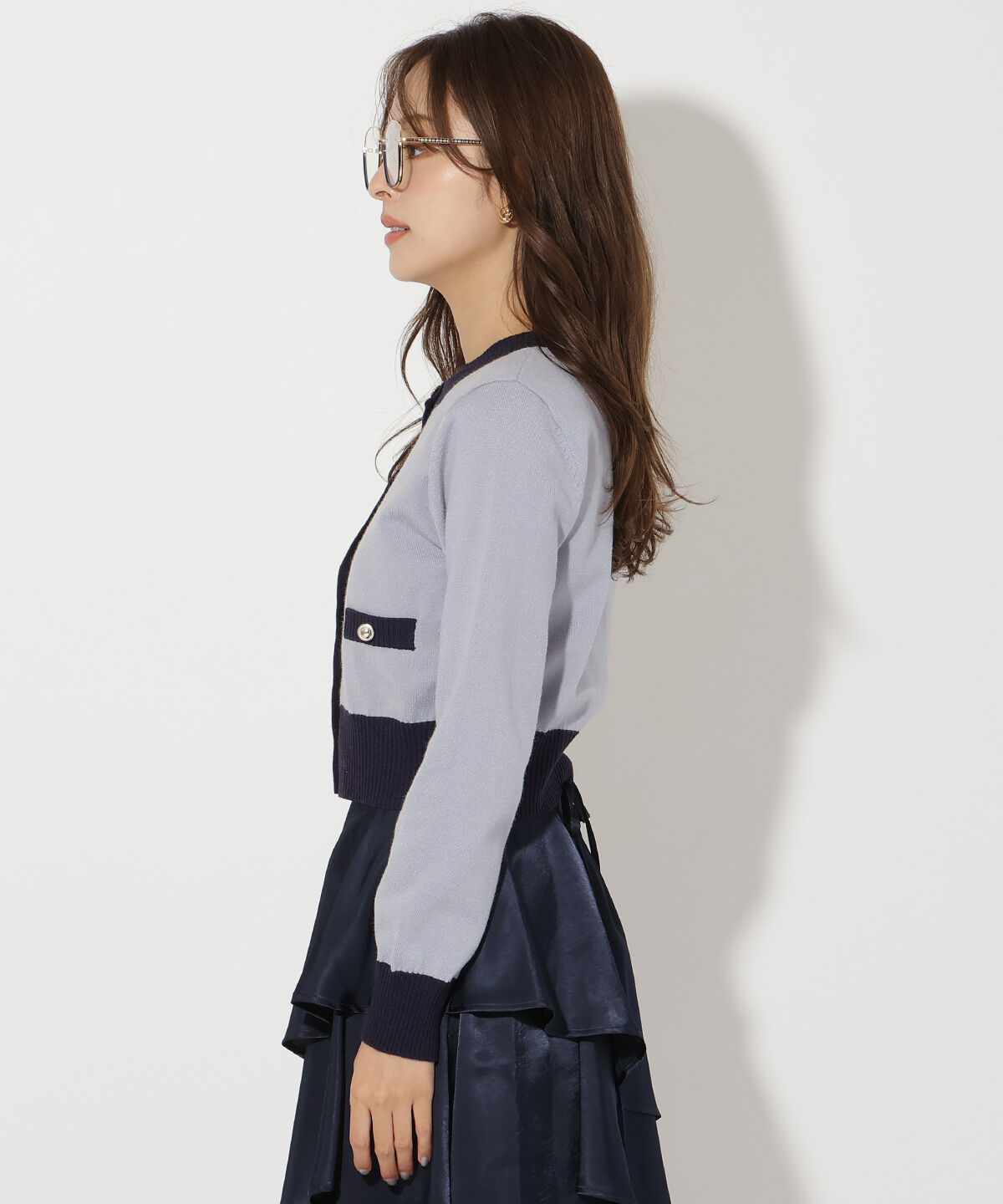 アンドクチュール「バイカラーアンサンブルニット」|カーディガン|