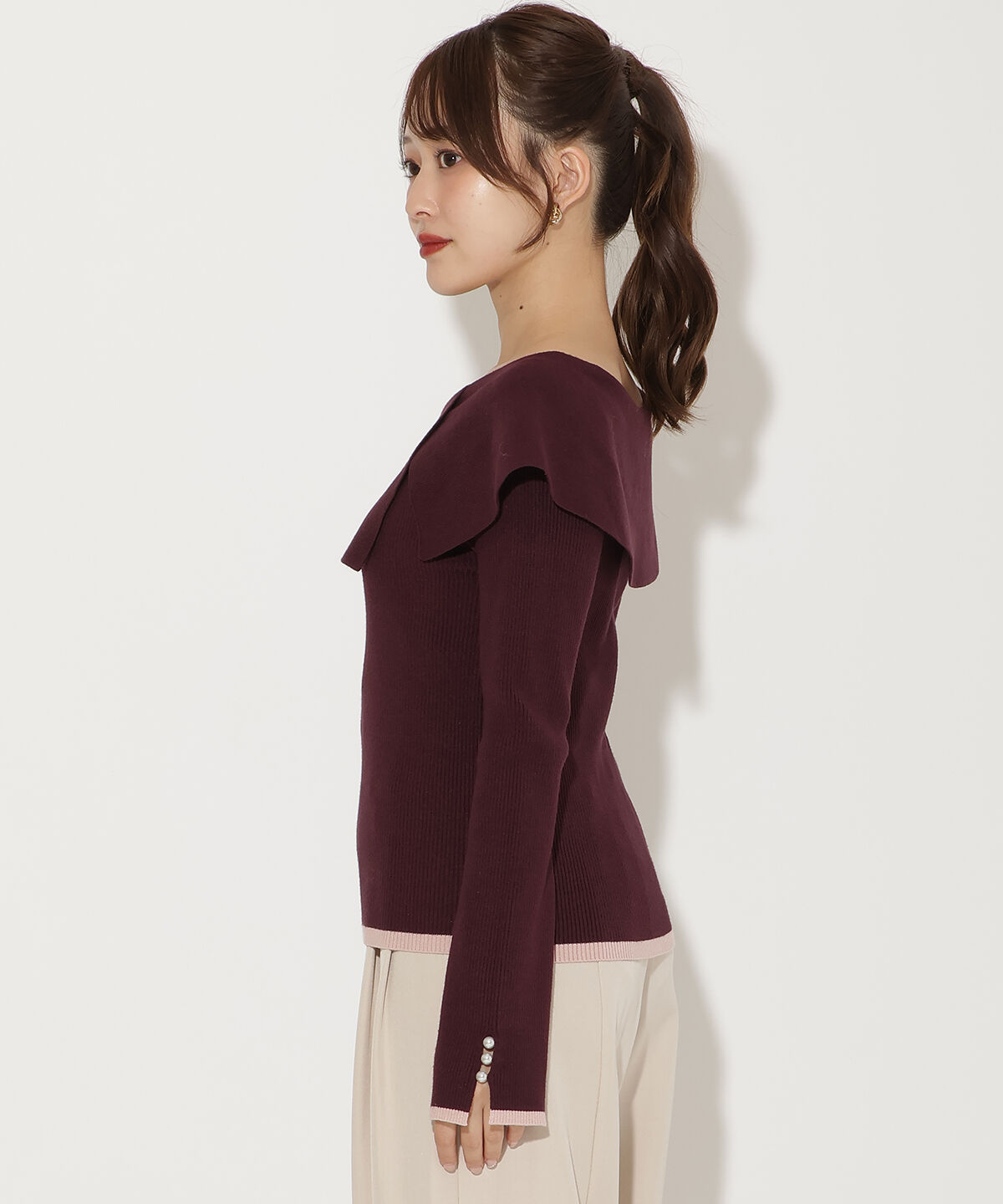 アンドクチュール「アシンメトリーカラーニットプルオーバー」|ニット・セーター|