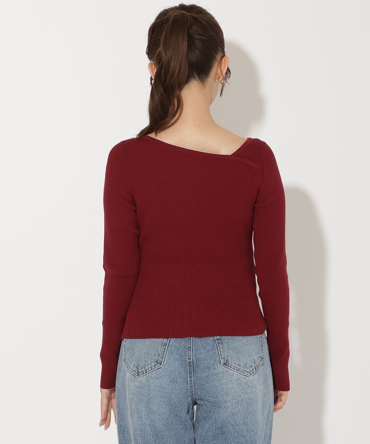 アンドクチュール「アシメＶネック長袖プルオーバー」|ニット・セーター|