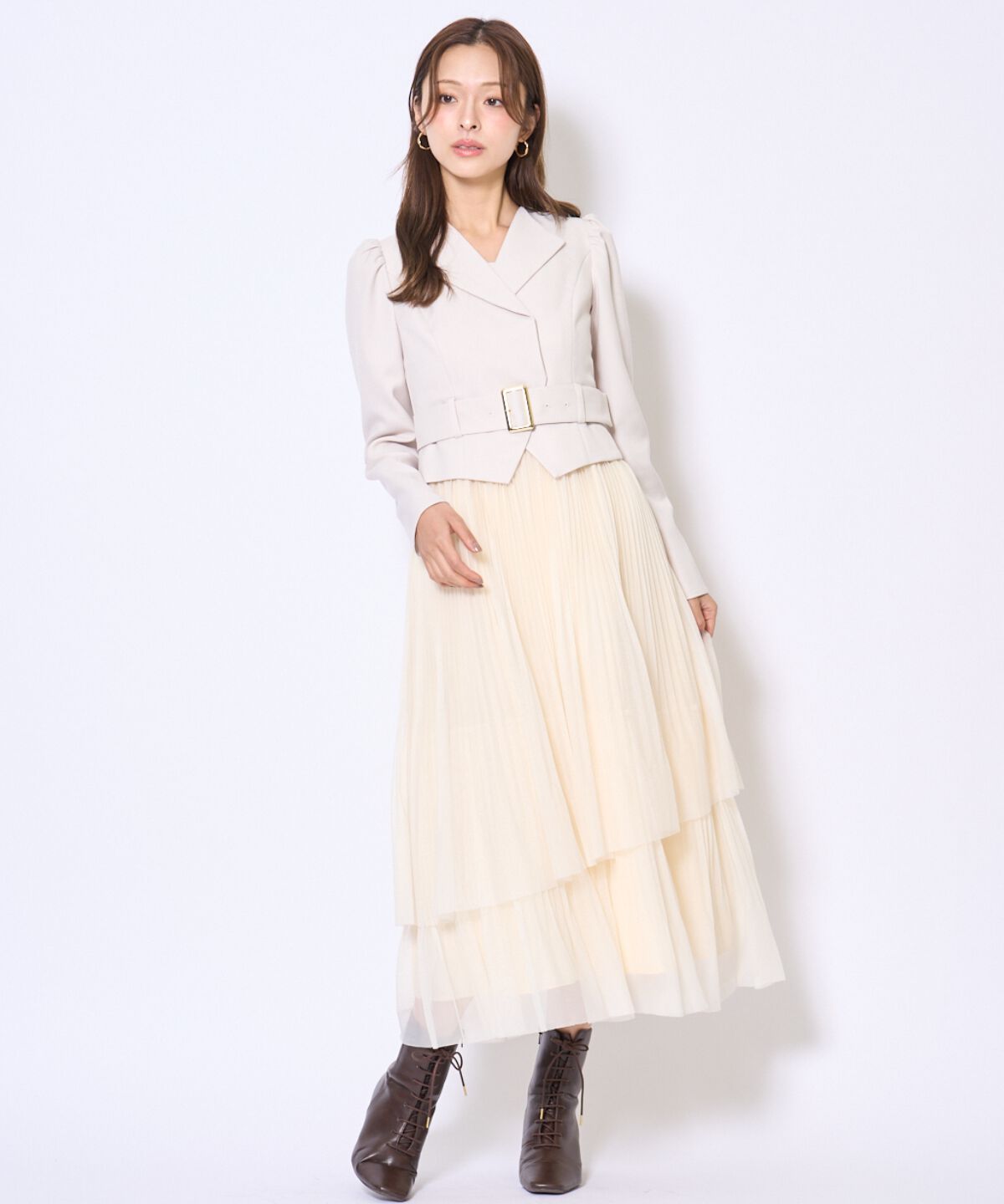 アンドクチュール「プリーツレイヤードワンピース」|ワンピース|