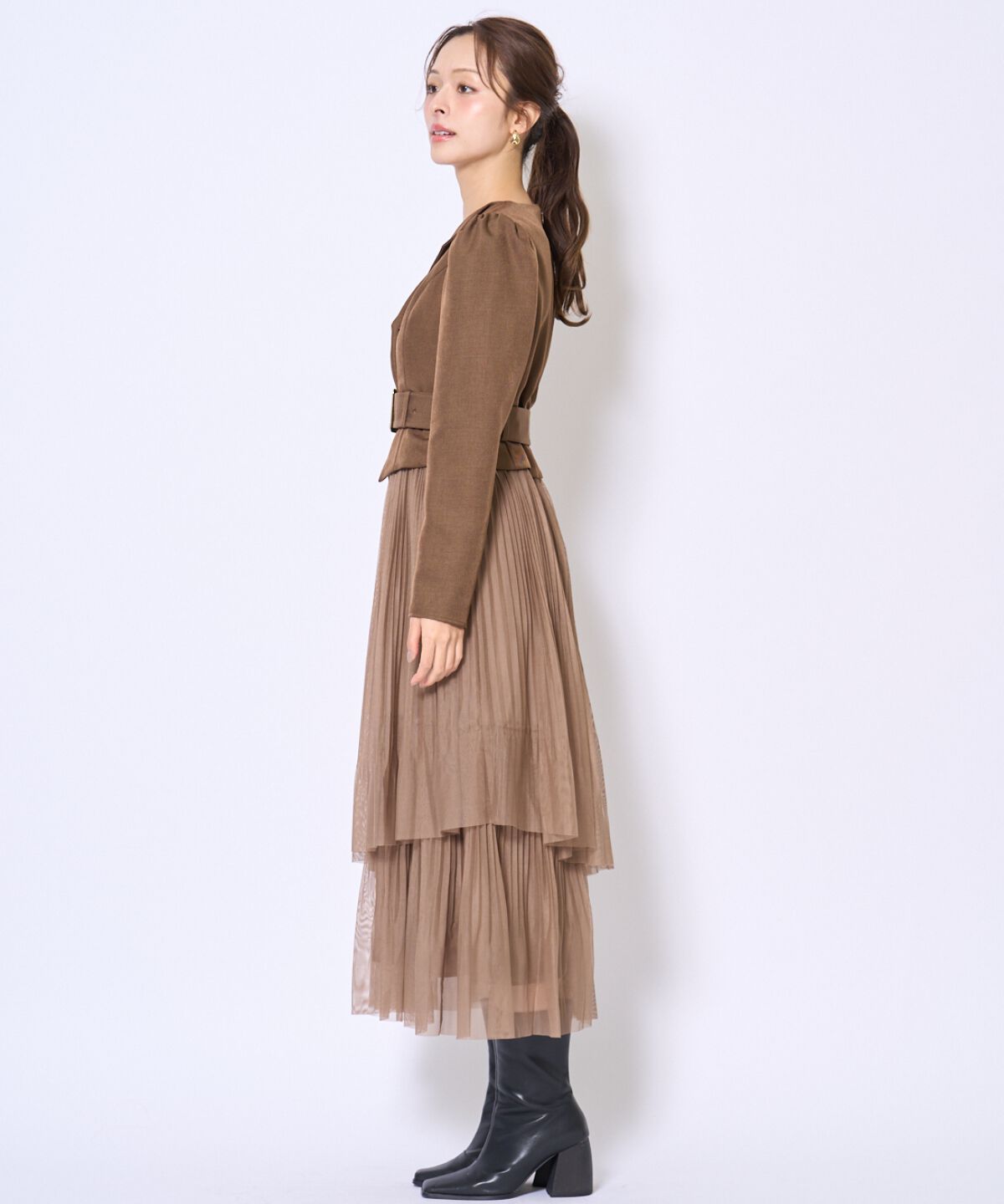 アンドクチュール「プリーツレイヤードワンピース」|ワンピース|