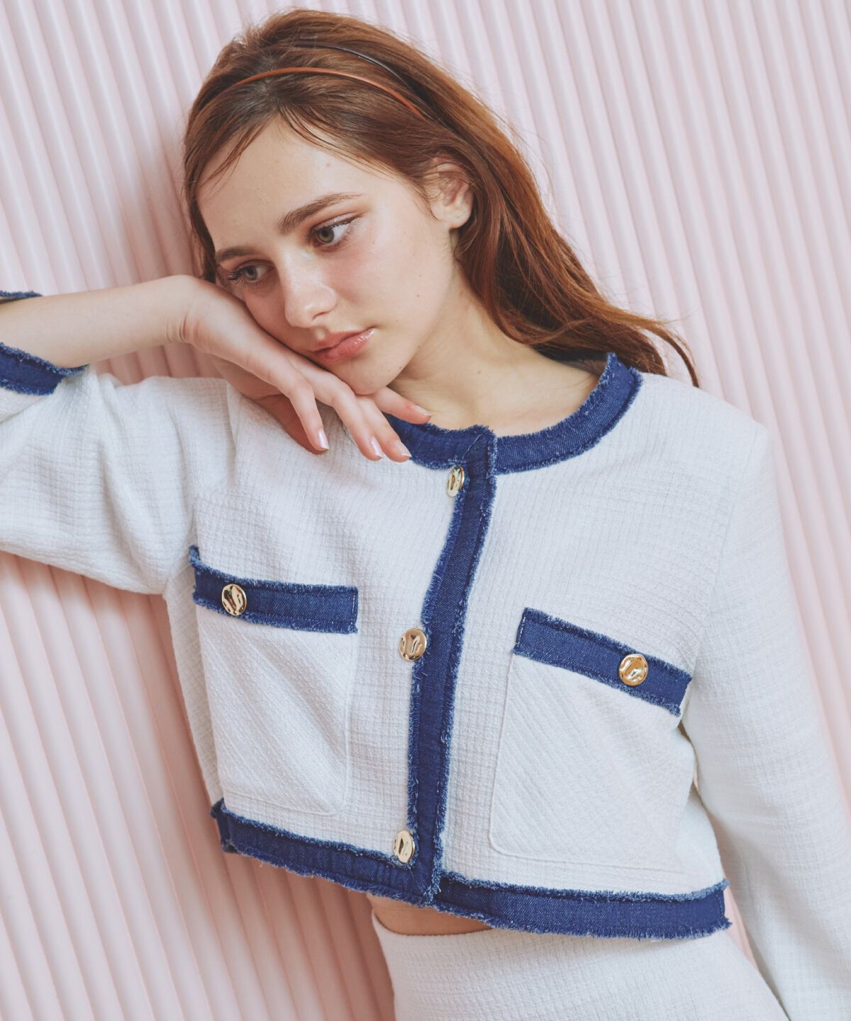 REDYAZEL「ファンシーツイードジャケット」|ノーカラージャケット|