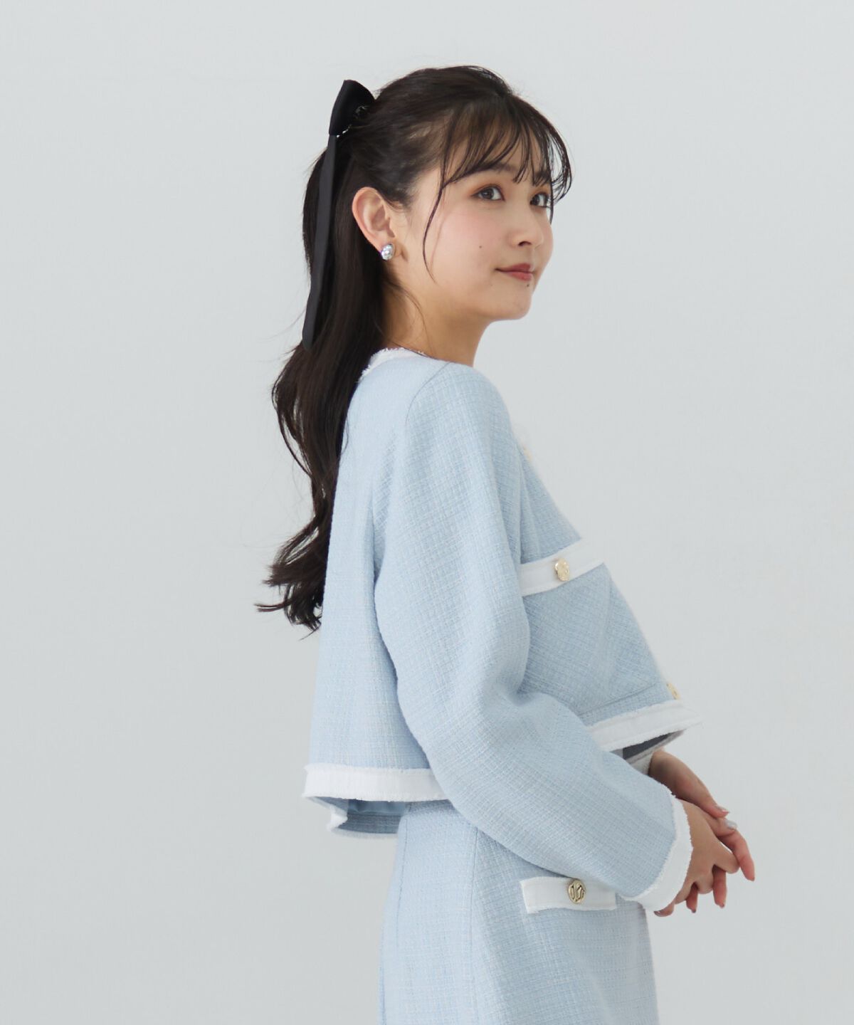 REDYAZEL「ファンシーツイードジャケット」|ノーカラージャケット|