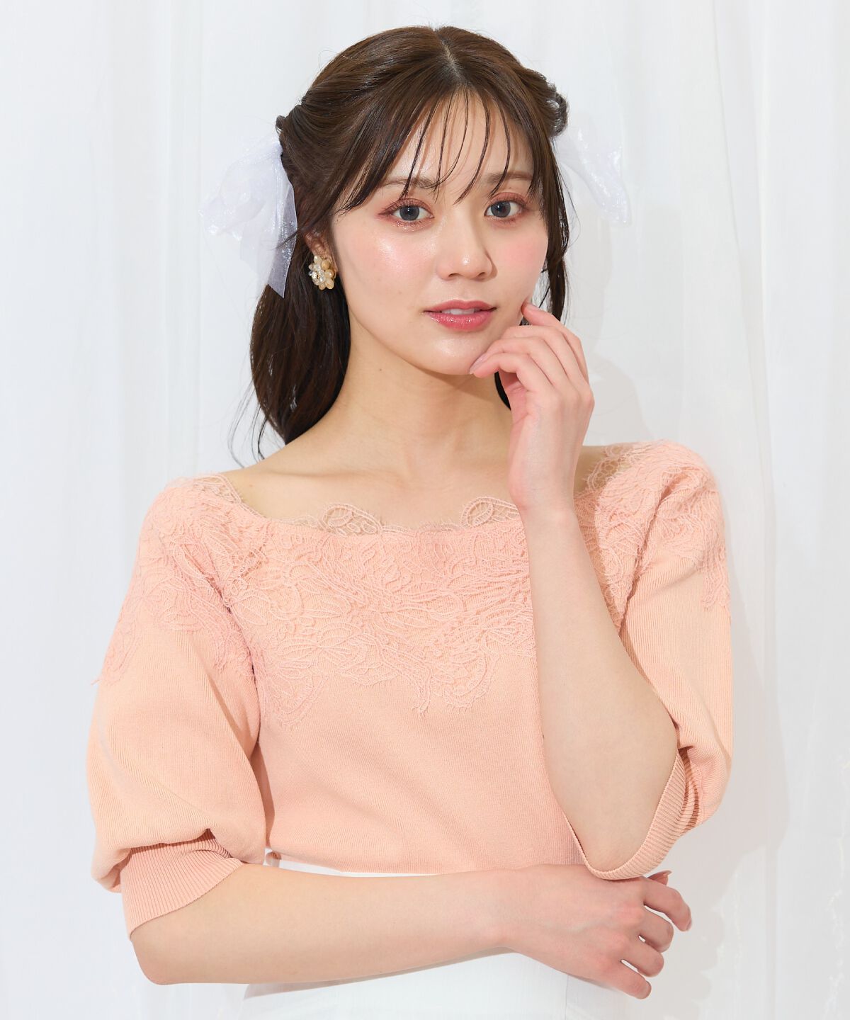 WILLSELECTION「レーストリミング肩リボンニット」|ニット・セーター|