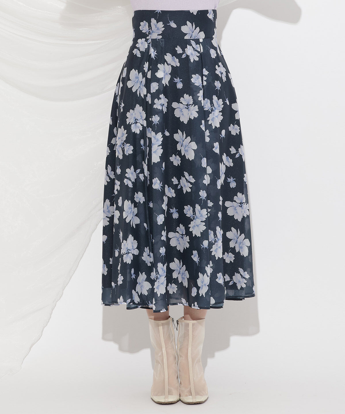 WILLSELECTION「ウォーターフラワープリントスカート」|フレア|
