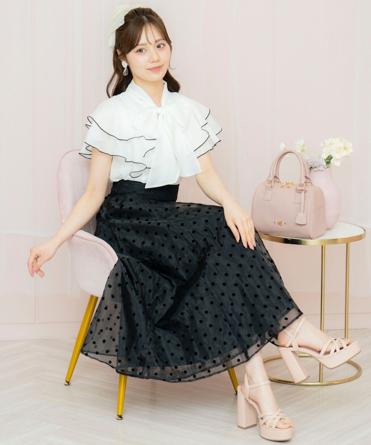 WILLSELECTION「ドット&times;レースレイヤードスカート」|フレア|