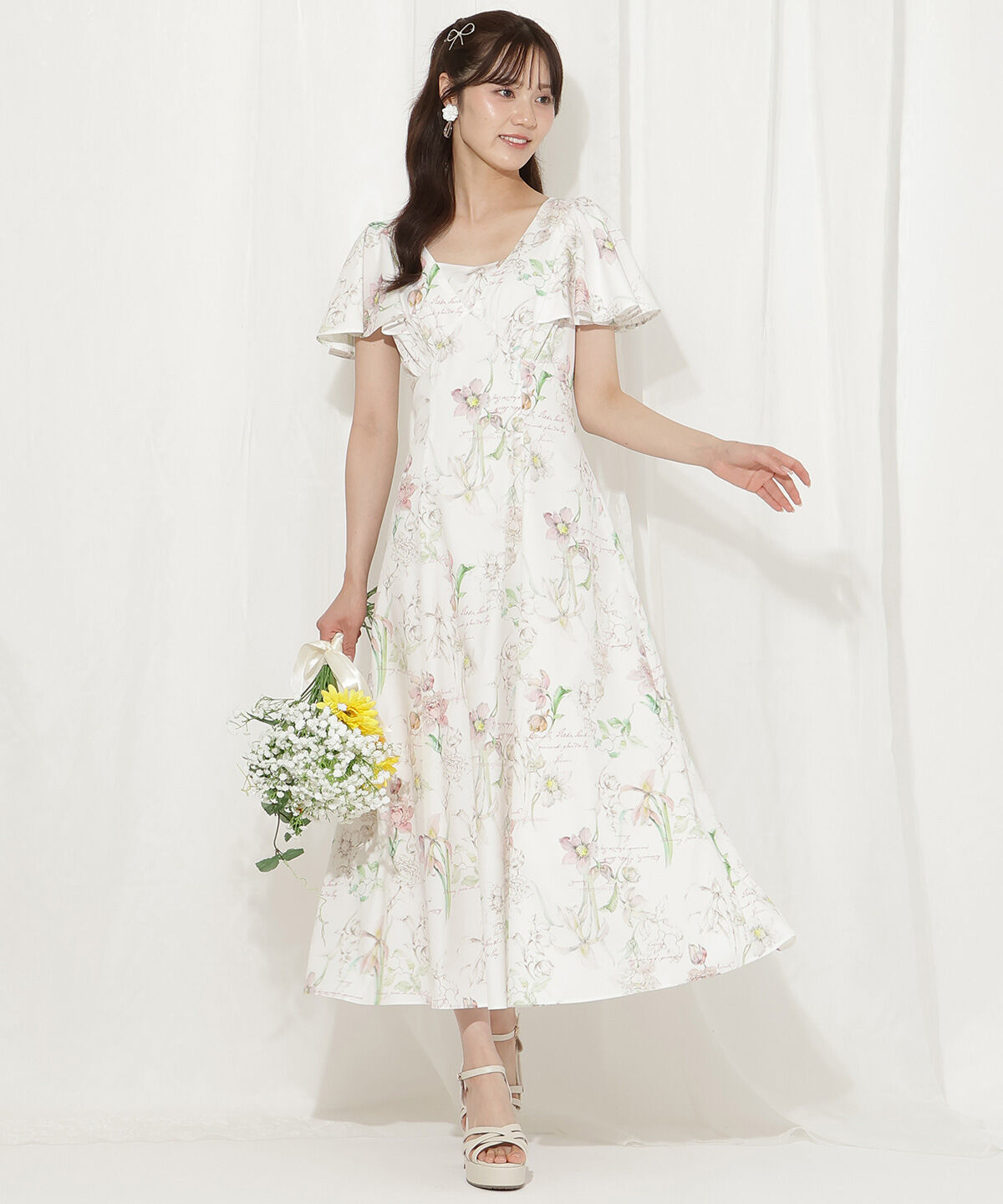 WILLSELECTION「ボタニカルフラワーフレアスリーブワンピース」|ワンピース|