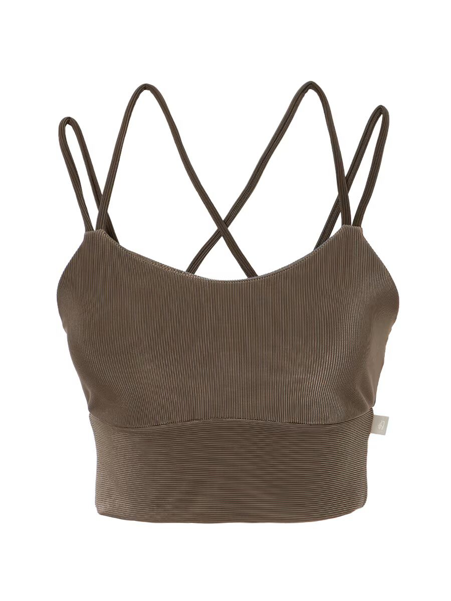 ALBOVE「リブ素材ストラッピーショルダーブラトップス」|スポーツ|カーキ