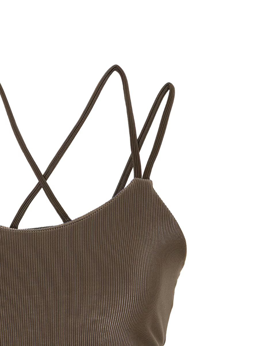 ALBOVE「リブ素材ストラッピーショルダーブラトップス」|スポーツ|