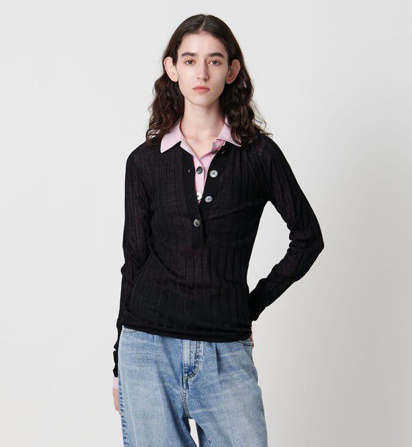 AEWEN MATOPH「＜AEWEN MATOPH＞シアーリブポロニット」|ニット・セーター|BLACK