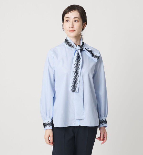 UNITED ARROWS「レース コンビ ボウタイ リボン ブラウス ‐ウォッシャブル‐」|シャツ・ブラウス|