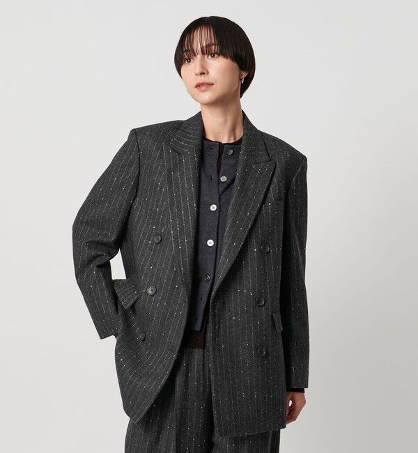 UNITED ARROWS「ダブルブレスト ストライプ ジャケット」|テーラードジャケット|DK.GRAY