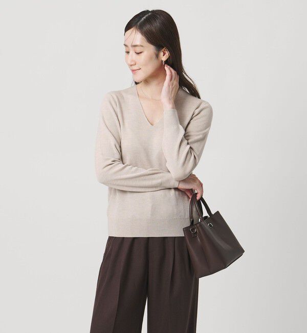 UNITED ARROWS「フルニードル Vネック ニット」|ニット・セーター|NATURAL