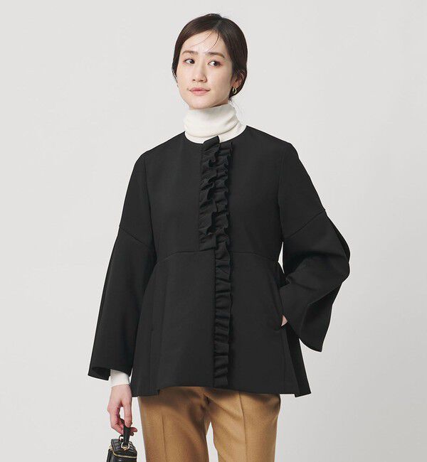 UNITED ARROWS「LIGHT SPONGY フリル コート」|その他|BLACK