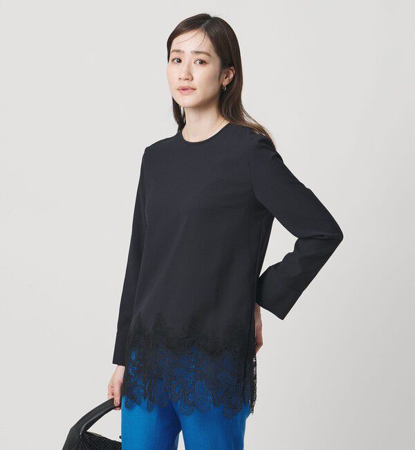 UNITED ARROWS「バックサテン レースコンビ ブラウス ‐ウォッシャブル‐」|シャツ・ブラウス|NAVY